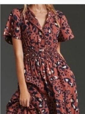 EUC Anthropologie Maeve  Somerset Dress in Leopard. Size Small